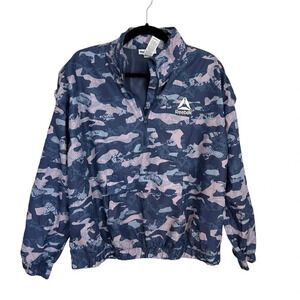 Reebok Womens Essential Long Sleeve 1/4 Zip Camo Windbreaker w/ Pockets Sz L GUC